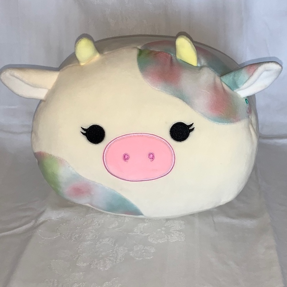 Squishmallows Belana Stackable Cow Pastel Rainbow Tie-Dye NWOT 12” Easter Farm